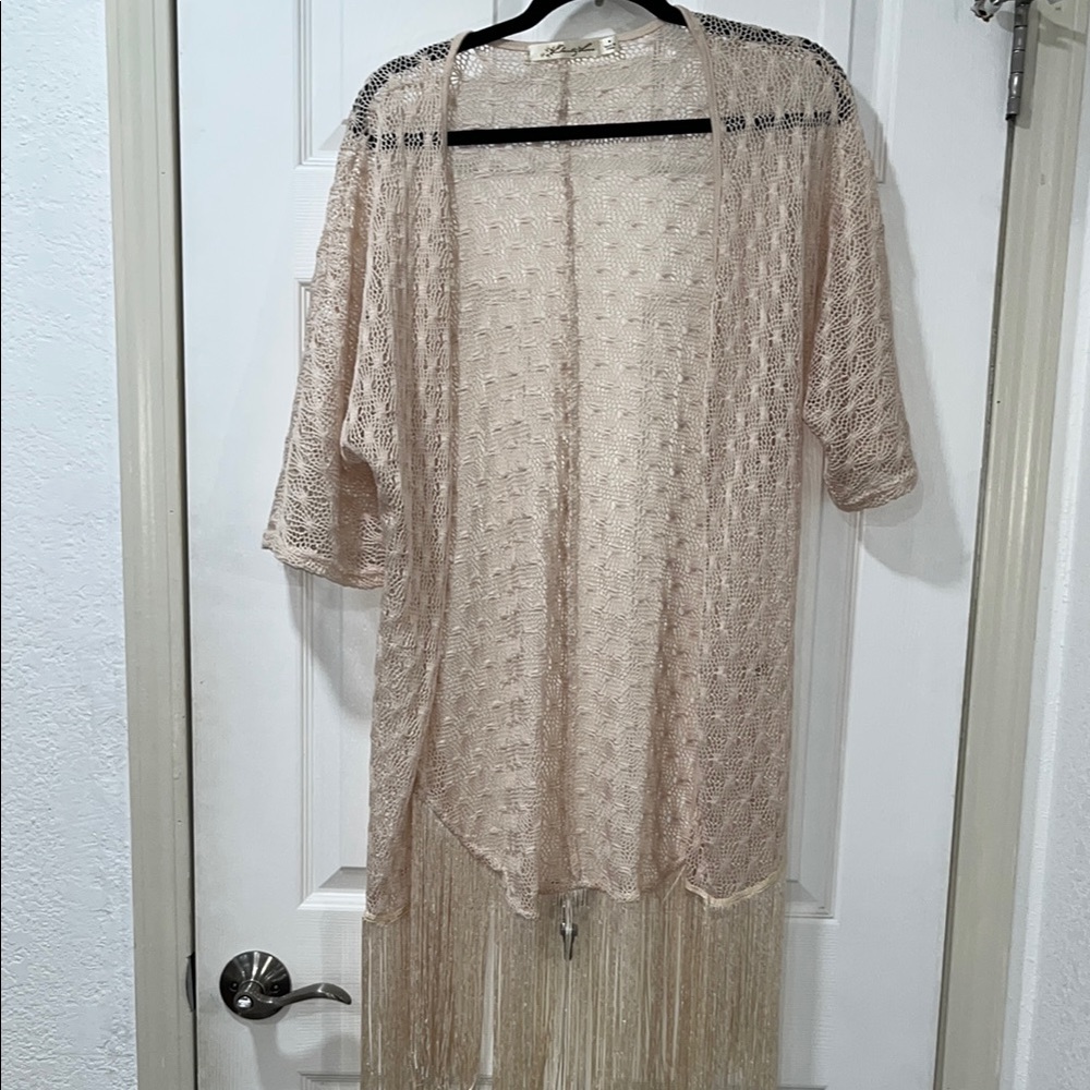 Liberty Love - Beige Fringe Open Cardigan
